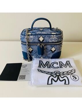 MCM Blue Logo Vanity Crossbody Bag